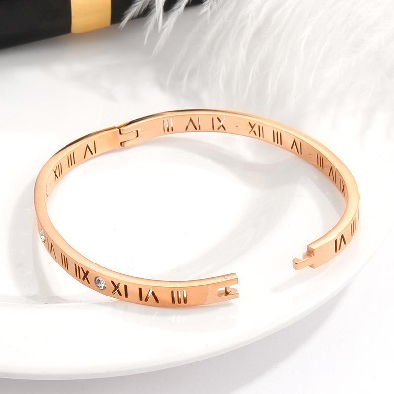 Non-fading Titanium Steel Roman Numerals Bangles