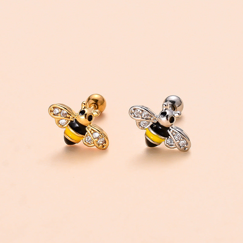 Korean Version Stainless Steel Thin Rod Screw Ball Butterfly Earring Studs