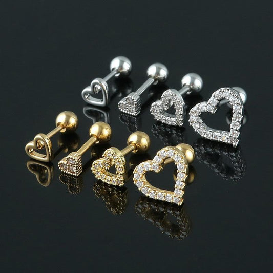 Fashion Heart Shape Titanium Steel Inlaid Zirconia Earrings