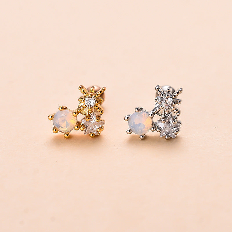 Korean Version Stainless Steel Thin Rod Screw Ball Butterfly Earring Studs