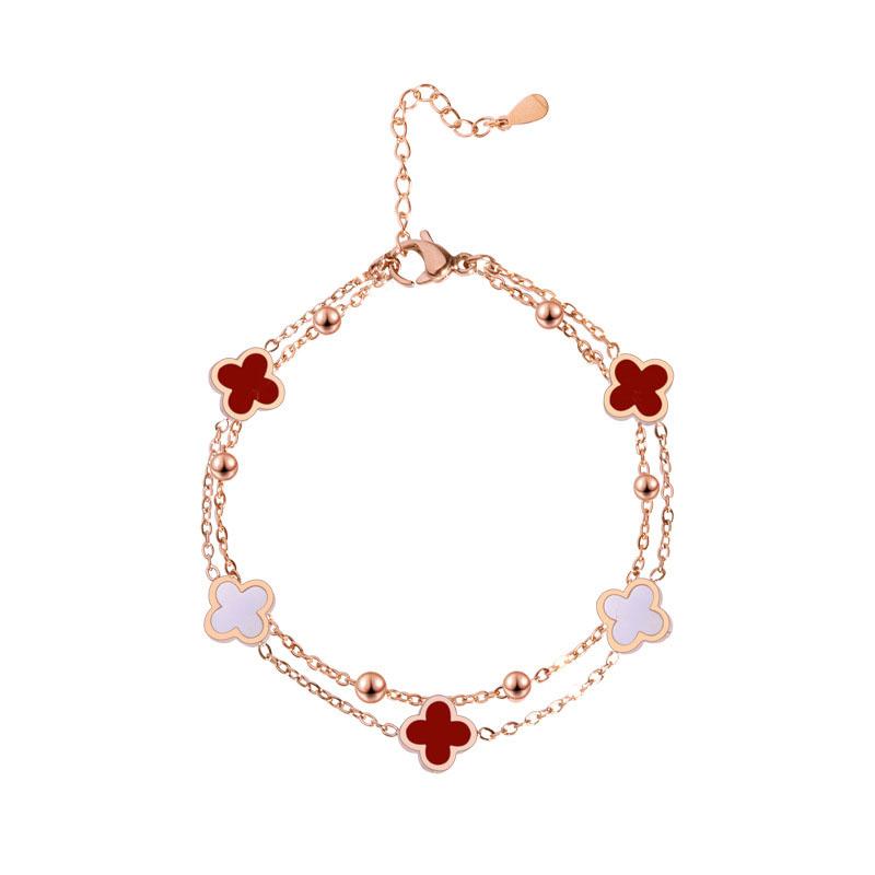 Non-fading double-layer four-leaf clover bracelet