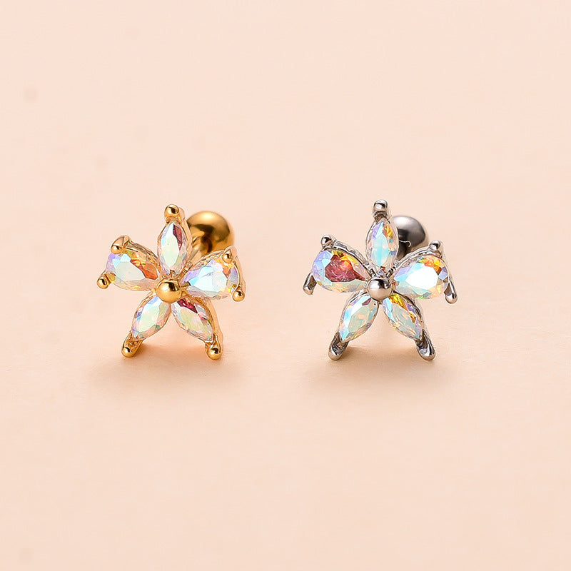 Korean Version Stainless Steel Thin Rod Screw Ball Butterfly Earring Studs