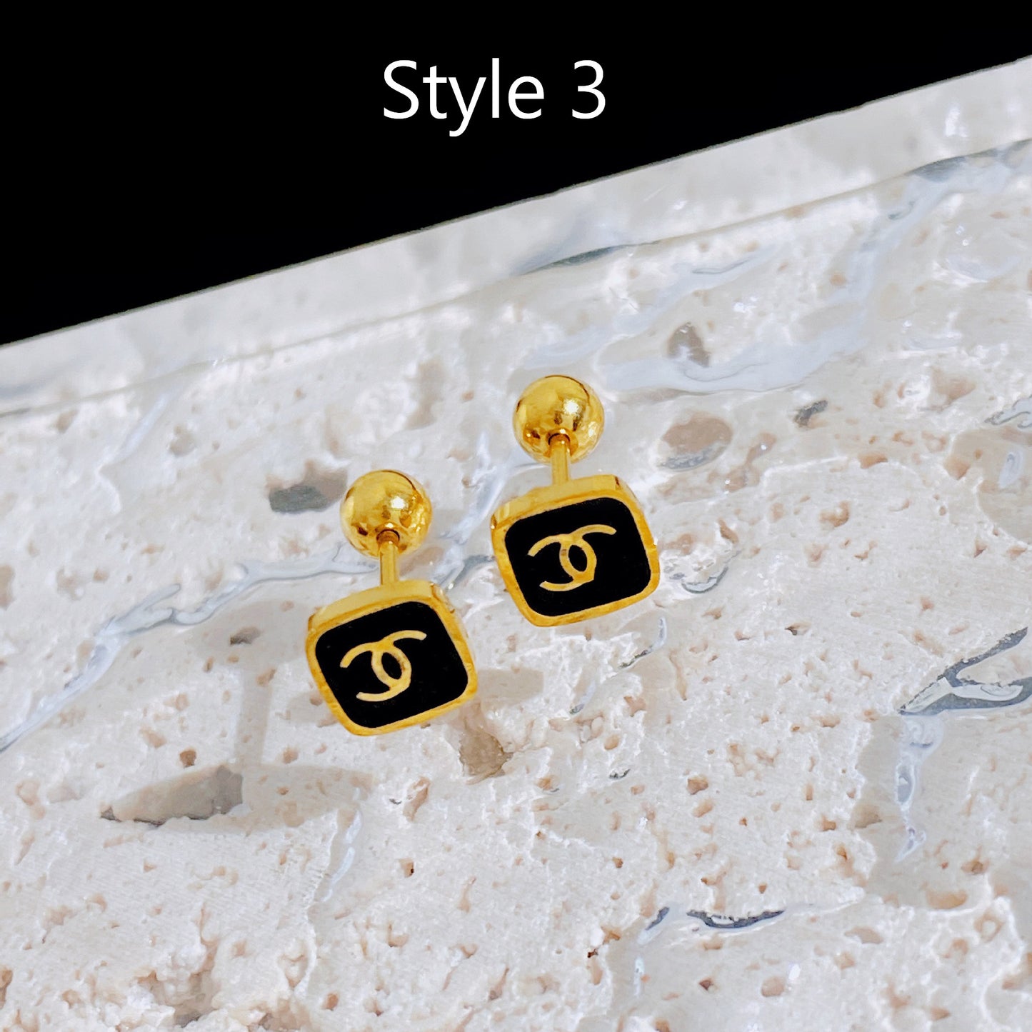 Square H letter drop glaze shell titanium steel stud earrings