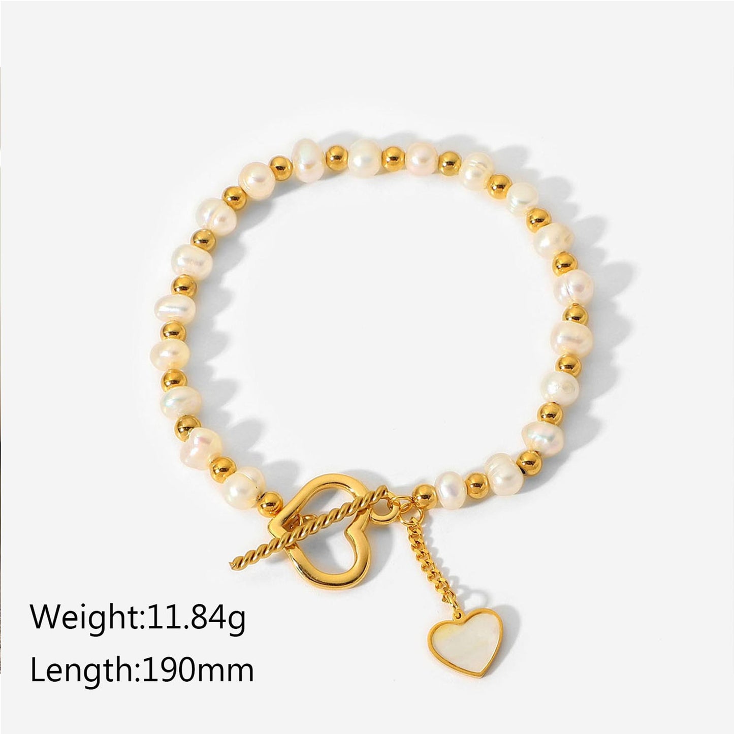 Non-fading Freshwater Pearl Heart Pendant OT Buckle Bracelet