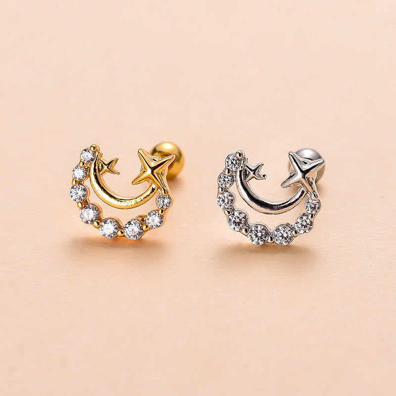 Korean Version Stainless Steel Thin Rod Screw Ball Butterfly Earring Studs