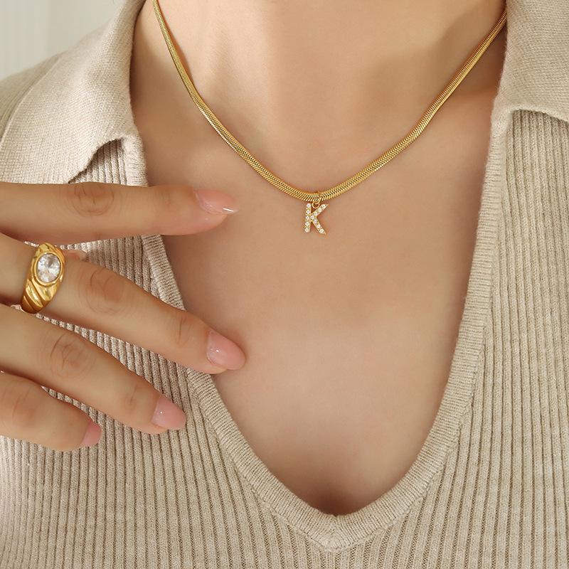 Letter Flat Snake Bone Clavicle Chain Titanium Necklace