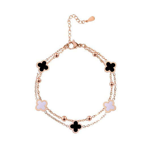 Non-fading double-layer four-leaf clover bracelet