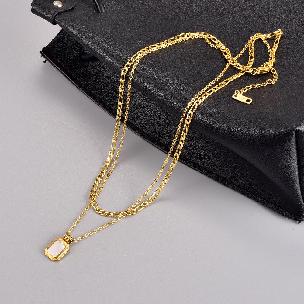 Non-fading Roman black square double layered European and American fashion necklace