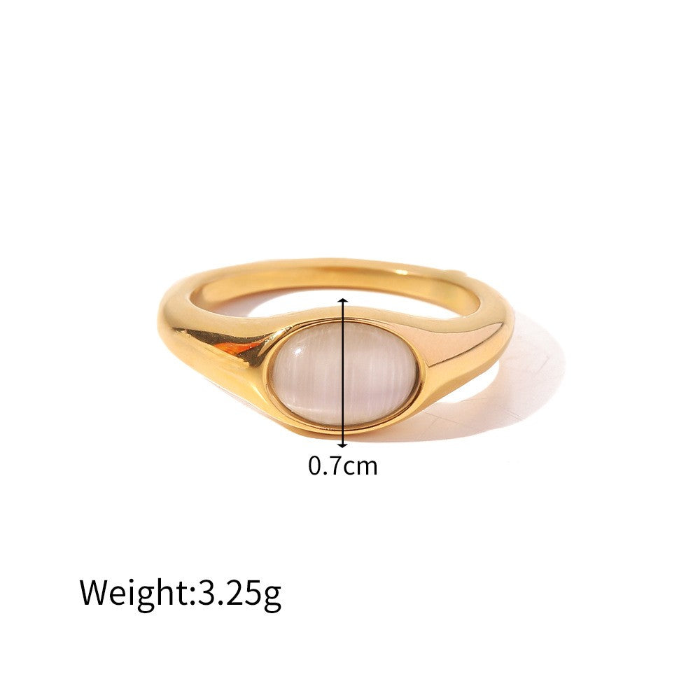 Women Fashion Versatile Titanium Steel Inlaid Oval Shape Gemstone Ring