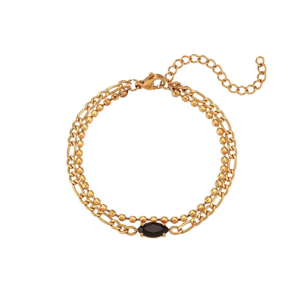 Double Layer Bead Chain Figaro Chain Marquise Zircon Bracelet