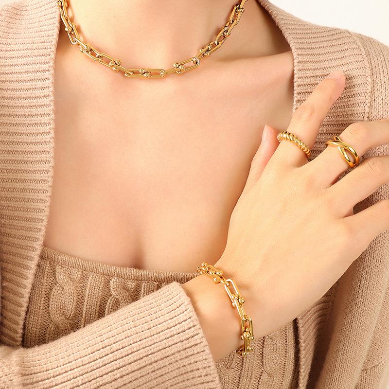 Non-fading Hip-hop style U-shaped buckle necklace bracelet