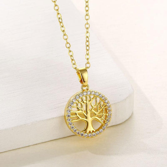 Non-fading Popular Round Hollow Tree of Life Pendant Necklace