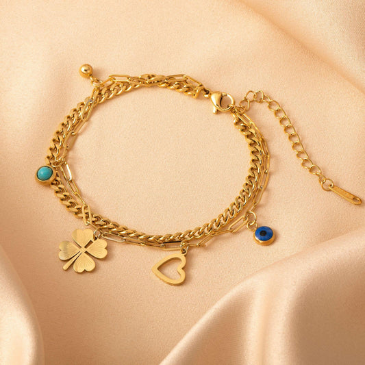 Non-fading Four Leaf Clover Love Eyes Multilayer Bracelet