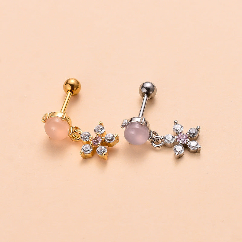 Korean Version Stainless Steel Thin Rod Screw Ball Butterfly Earring Studs