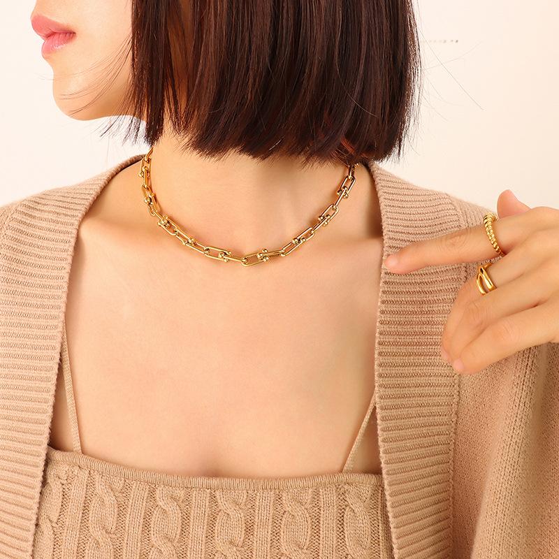 Non-fading Hip-hop style U-shaped buckle necklace bracelet