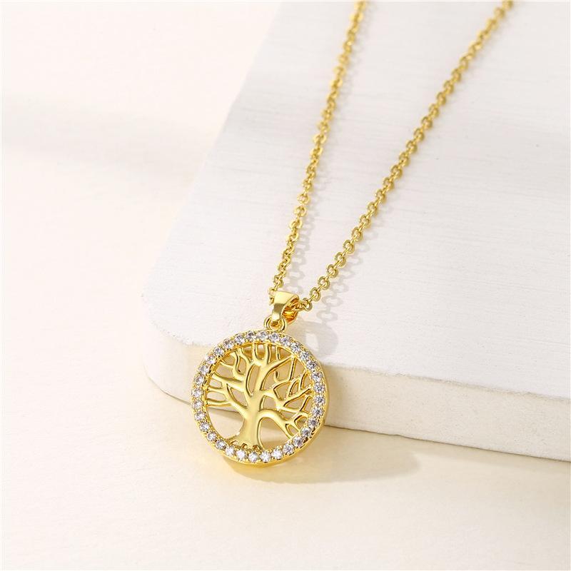 Non-fading Popular Round Hollow Tree of Life Pendant Necklace