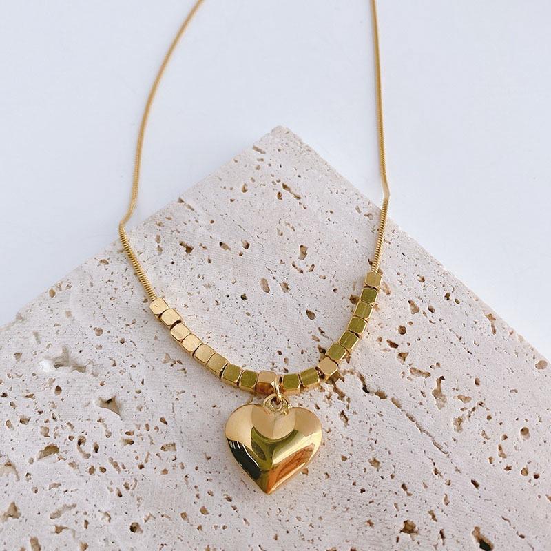 Small square necklace female big heart pendant retro snake bone chain