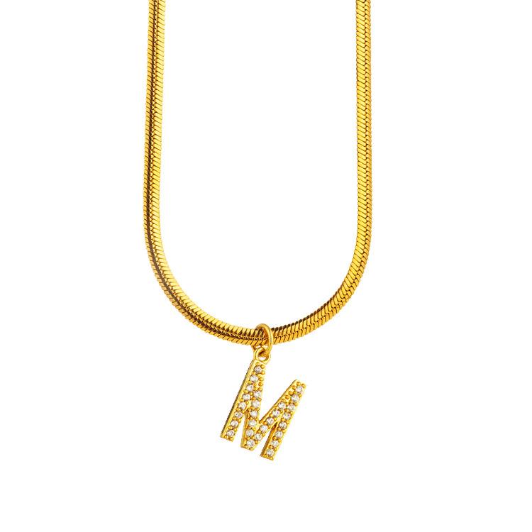 Letter Flat Snake Bone Clavicle Chain Titanium Necklace