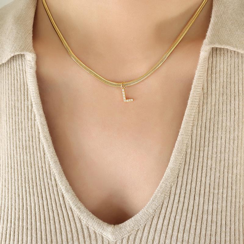 Letter Flat Snake Bone Clavicle Chain Titanium Necklace