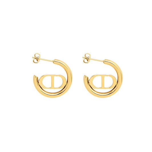 Stainless Steel Luxury Letter Double D Earrings Female