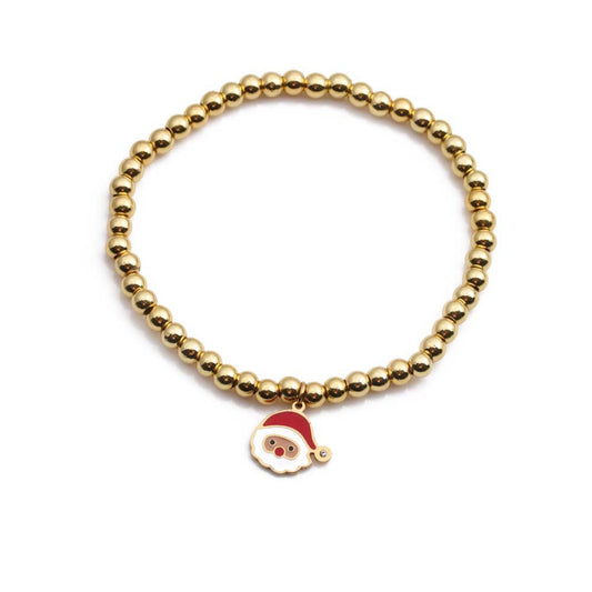 Gold Plated Beaded Santa Charm Bracelet