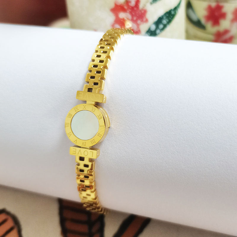 Korean 18K Gold Titanium Steel Bracelet female ins personality cool style niche design Roman Watch Bracelet