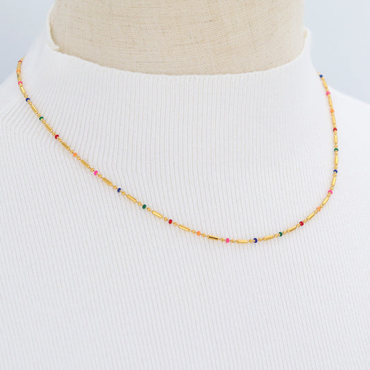 18K Gold Plated Bohemian Rainbow Drip Oil Beaded Titanium Steel Necklace