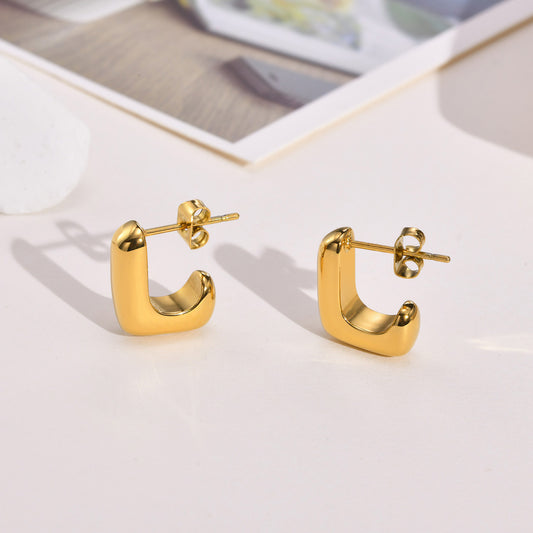 Non-fading Titanium Steel Glossy Mini L Shaped Stud Earrings