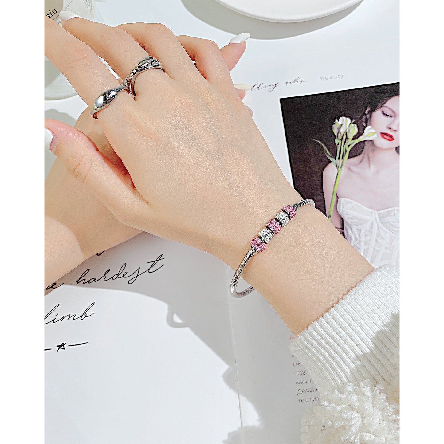 Niche design, versatile zircon stainless steel bracelet, INS style, light luxury, high-grade bracelet, female