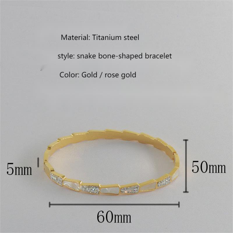 Classic style snake bone shaped gold-plated white shell mud diamond bracelet titanium steel bracelet