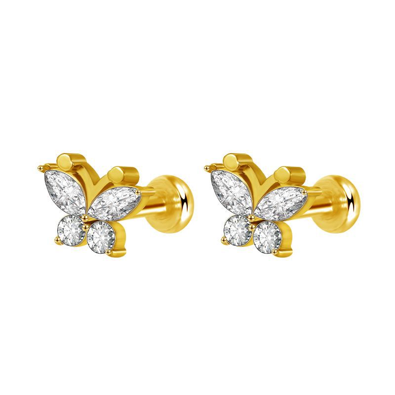 2022 New European and American Popular Stainless Steel Butterfly Earring Studs with Zircon