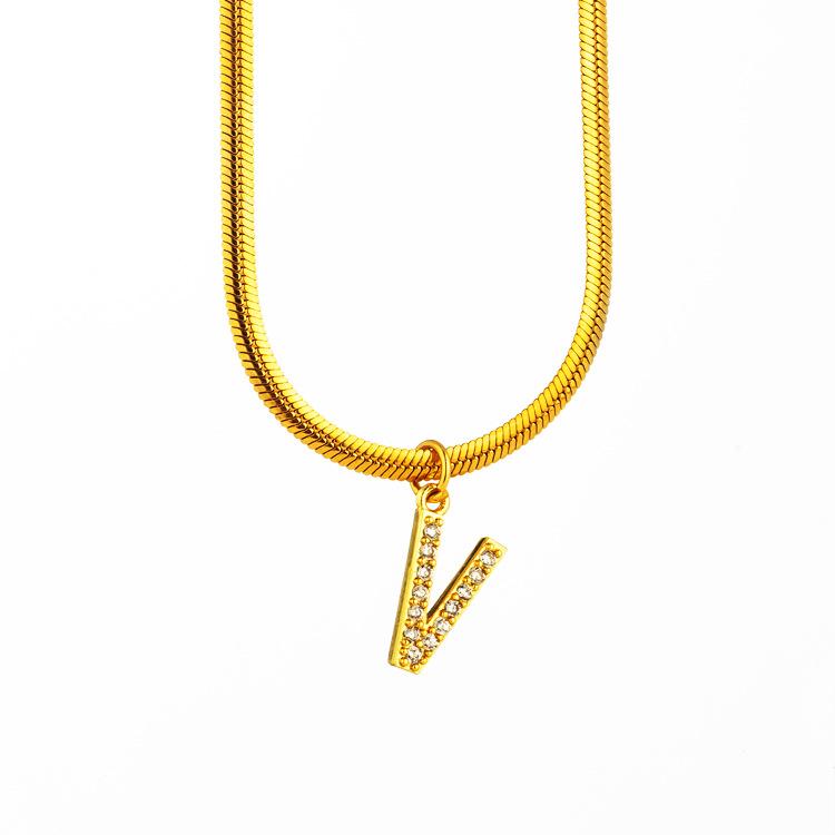 Letter Flat Snake Bone Clavicle Chain Titanium Necklace