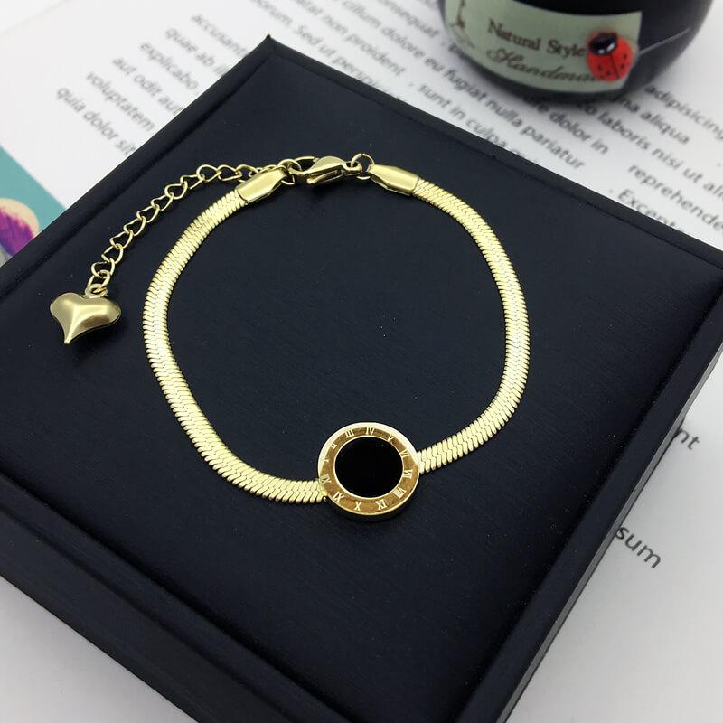 European and American Style Roman Numeral Gold Plated Stainless Steel Jewelry Set