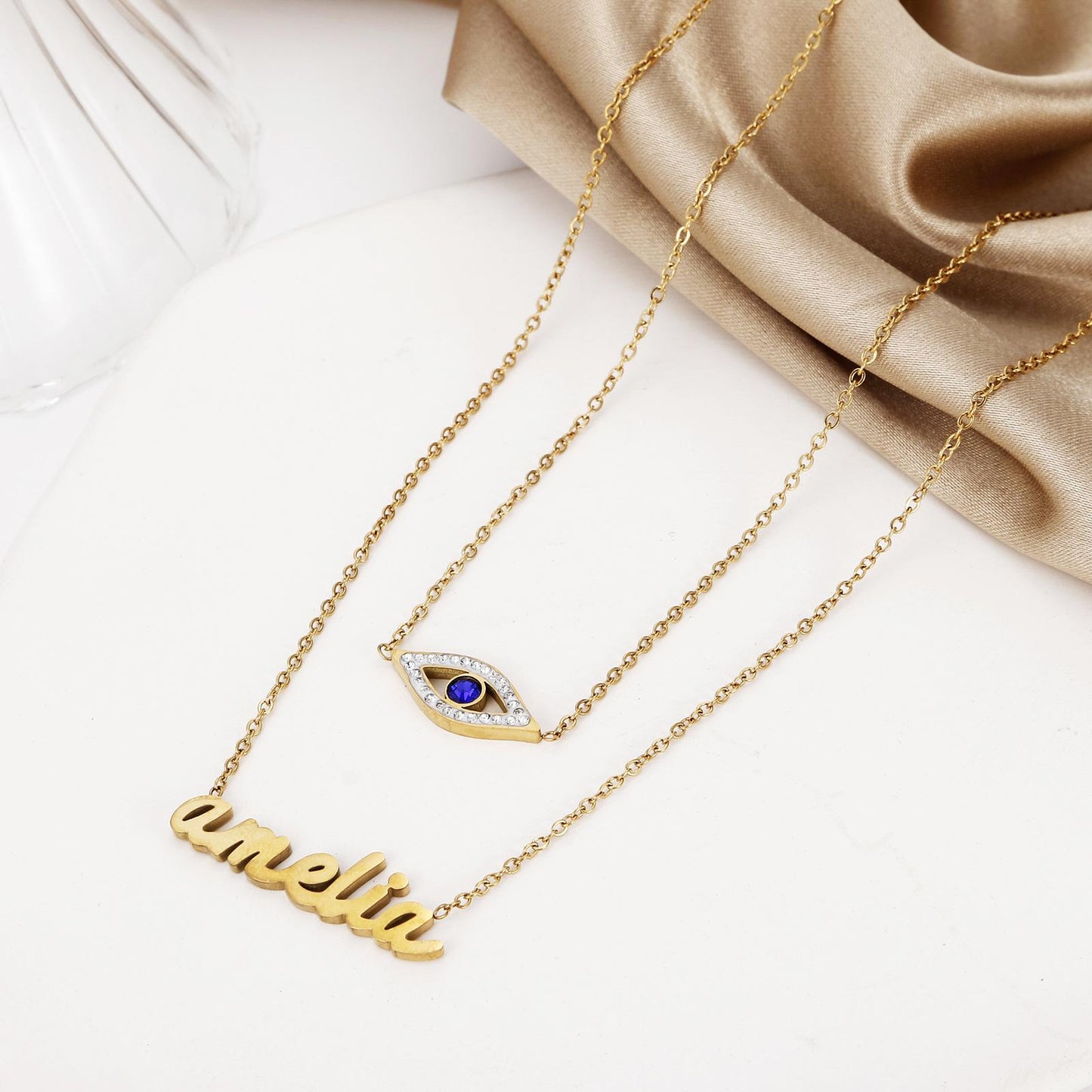 Non-fading Devil's Eye Alphabet Pendant Necklace