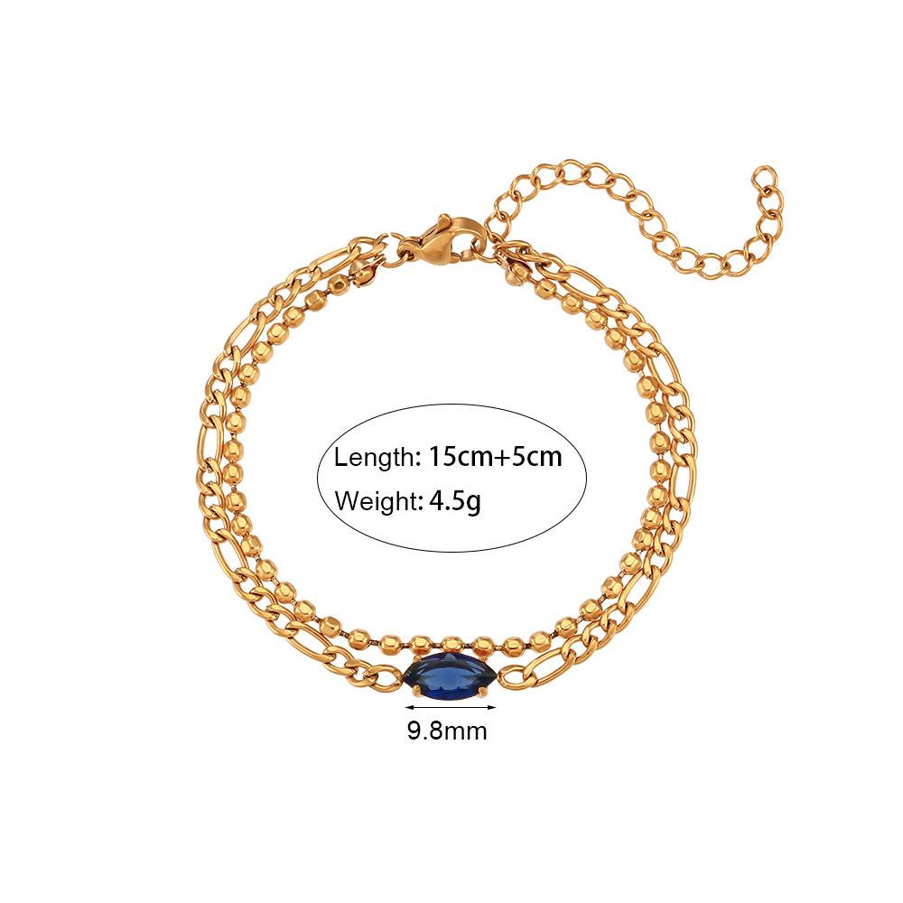 Double Layer Bead Chain Figaro Chain Marquise Zircon Bracelet