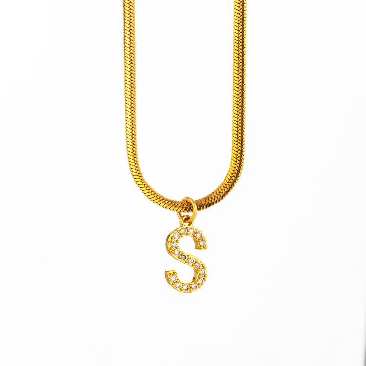 Letter Flat Snake Bone Clavicle Chain Titanium Necklace