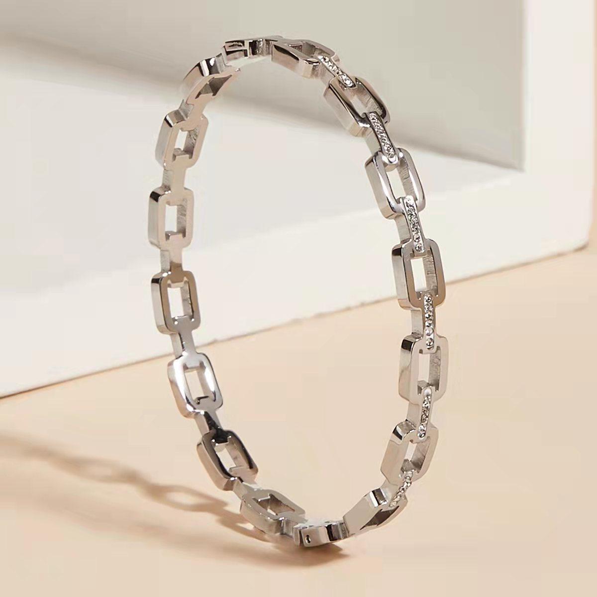 Non-fading hot style ins square titanium steel bracelet