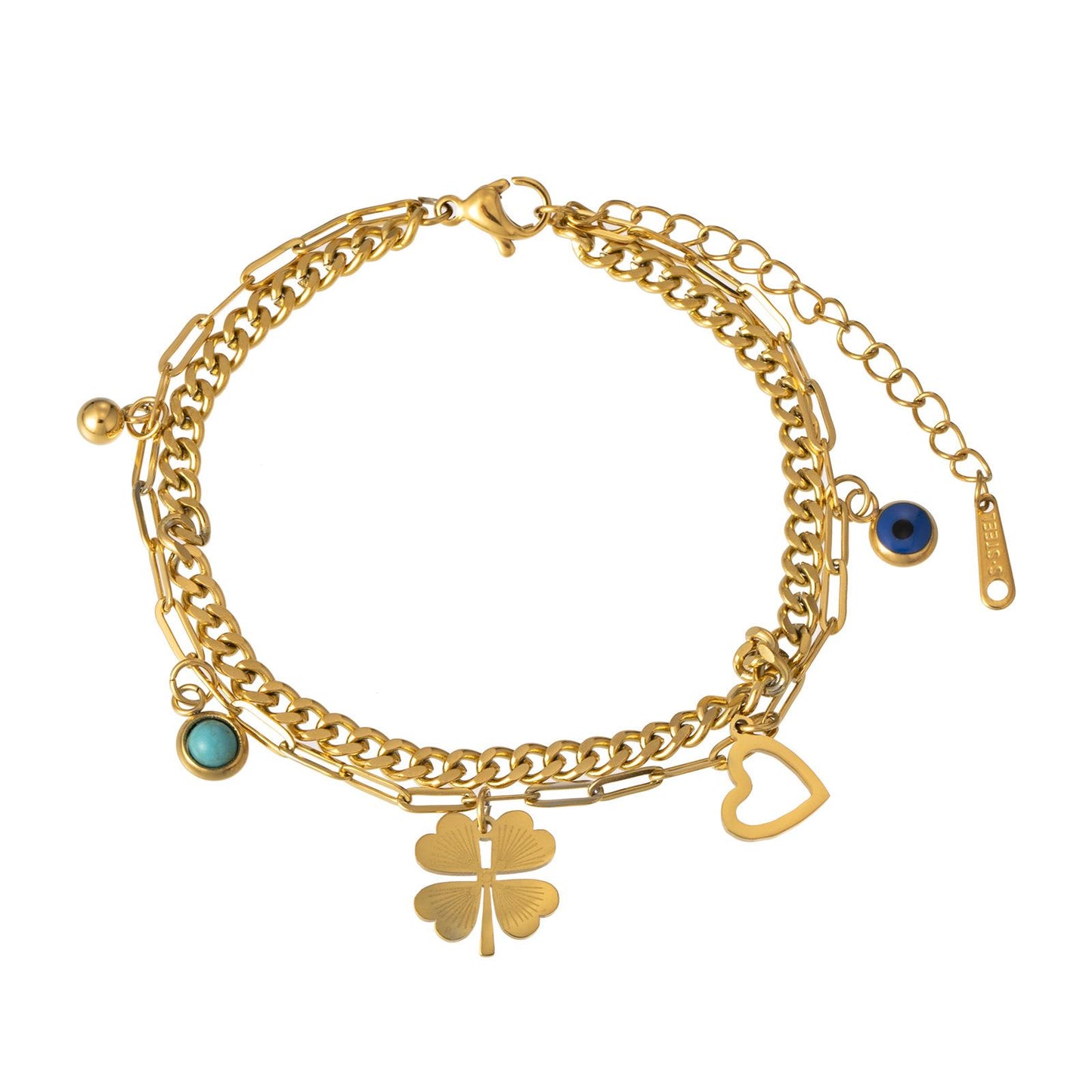 Non-fading Four Leaf Clover Love Eyes Multilayer Bracelet