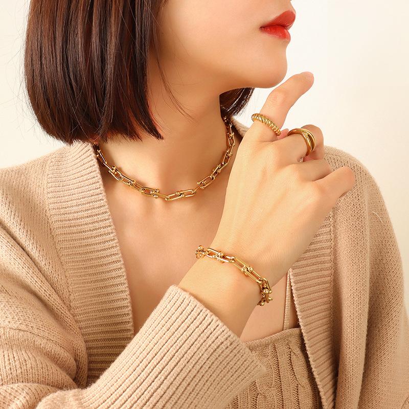 Non-fading Hip-hop style U-shaped buckle necklace bracelet