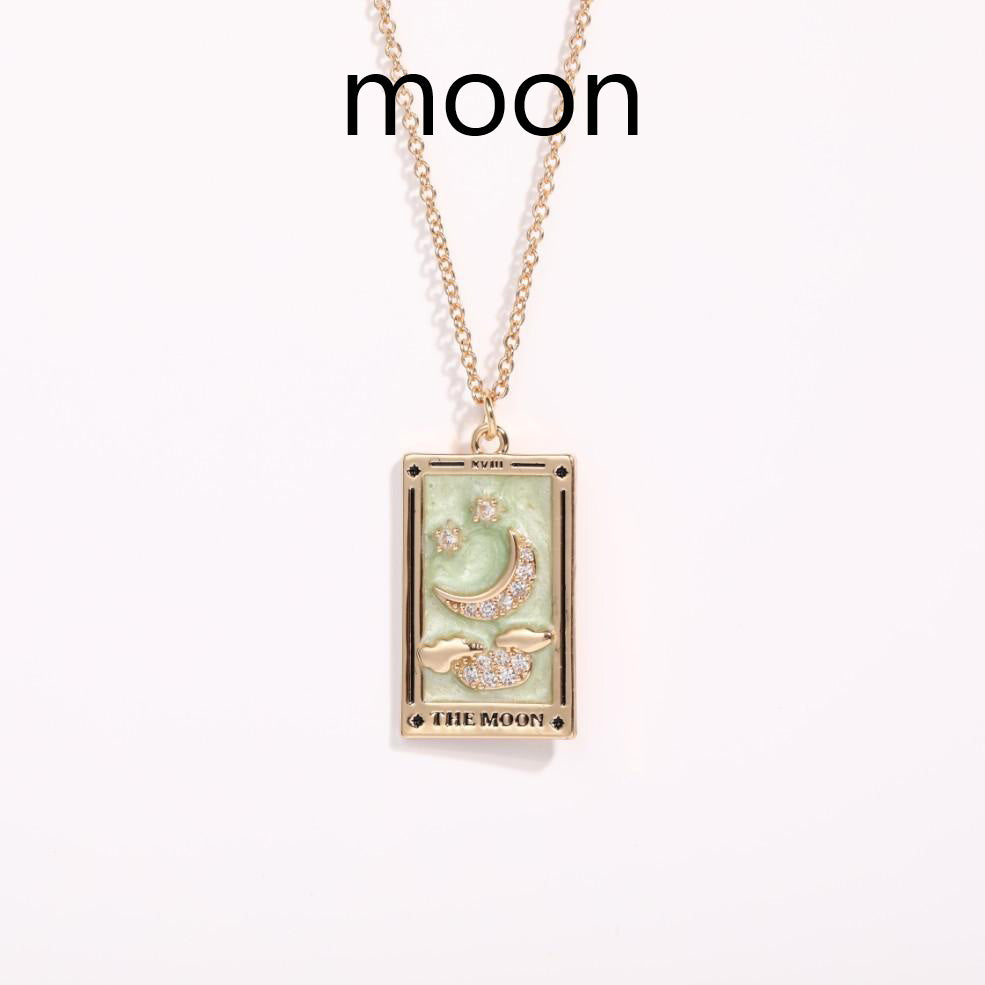 Vintage Tarot Oil Dropping Square Necklace Female